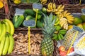 Ginger and tropical fruits for sale Royalty Free Stock Photo