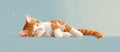 Ginger and white kitten sleeping peacefully, against a light blue background, exuding a sense of calm and contentment Royalty Free Stock Photo