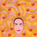 Ginger woman with apples in hair