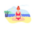 Ginger Woman Doing Yoga Asana on Seaside Beach
