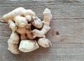 Ginger on wooden. Thal herb and healthy Royalty Free Stock Photo
