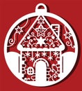 Gingerbeads house in christmas ball for laser cutting Christmas ornamental simple drawing