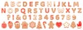 Gingerbread alphabet. christmas cookies and biscuit letters for xmas holiday message. pastry gingerbread english