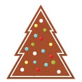 Gingerbread Christmas cookie. New Year bakery icon in spruce tree shape Royalty Free Stock Photo