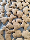 Gingerbread animals shaped cookie dough Royalty Free Stock Photo
