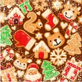 Gingerbread background. Snowy background. gingerbread set. Perfect for Christmas banners