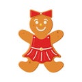 Gingerbread biscuit cookie decorated with colored icing in shape of girl