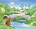 Gingerbread boy running on a bridge Royalty Free Stock Photo