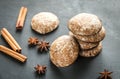 Gingerbread cakes on the wooden background