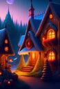 gingerbread candy village, cinematic scene, studio lighting, colorful, fantasy, fairytale, intricate, forest, fireflies, flowers,