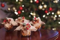 Gingerbread Christmas cookies  in the glass jar.  Christmas spices and decor close up. Festive background with bokeh and light. Royalty Free Stock Photo