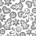 Gingerbread Christmas cookies seamless pattern decorated with ic Royalty Free Stock Photo