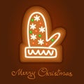 Gingerbread Christmas mitten decorated icing. Holiday cookie