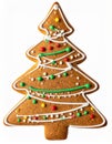 Gingerbread Christmas Tree Cookie Decorated with White Icing and Colorful Sprinkles on White Background Royalty Free Stock Photo