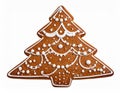 Gingerbread Christmas Tree Cookie with White Icing Decoration on White Background Royalty Free Stock Photo