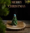 Gingerbread Christmas tree sprinkled with powdered sugar on a tree cut Royalty Free Stock Photo