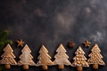 Gingerbread Christmas trees homemade cookies. Winter holidays pastries. Top view, copy space. AI generated Royalty Free Stock Photo