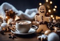 Gingerbread cookie and hot chocolate for Christmas stock photoChristmas Backgrounds Cookie Hot Chocolate Coffee - Drink
