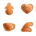 Gingerbread cookie icons set cartoon vector. Winter homemade cookie