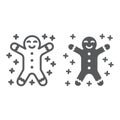 Gingerbread cookie line and glyph icon, christmas and sweets, xmas dessert sign, vector graphics, a linear pattern on a