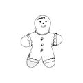 Gingerbread Cookie. The little man. Vector. Doodle Isolated on a white background. Can be used for decoration of congratulations, Royalty Free Stock Photo