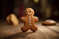 Gingerbread cookie man on wooden table. Generate Ai Royalty Free Stock Photo