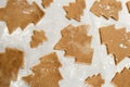 Gingerbread Cookie. New Year figures from a dough, prepared for baking. Biscuits in the form of a Christmas tree Royalty Free Stock Photo