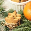 Gingerbread Cookie. Small stars. Delicious tangerine. NewYear. F Royalty Free Stock Photo