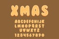 Gingerbread Cookies alphabet font. Cartoon letters and numbers with icing sugar covering. Vector illustration for your design Royalty Free Stock Photo