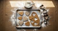 Gingerbread cookies on baking sheet Royalty Free Stock Photo