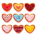 Gingerbread cookies, cartoon sweets in heart shape