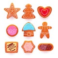 Gingerbread cookies, cartoon sweets vector set