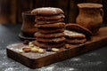 Gingerbread cookies dusted with icing sugar on a wooden table