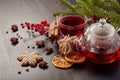 Gingerbread cookies and fruit tea.