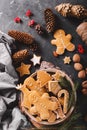 Gingerbread cookies on a gray background. Christmas cookies.