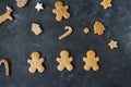 Gingerbread cookies on a gray background. Christmas cookies.