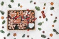 Gingerbread cookies placed in wooden box