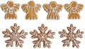 Gingerbread cookies in the shape of snowflakes and angel Royalty Free Stock Photo