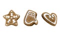 Gingerbread cookies of star, heart and mitten shapes watercolor illustration set for Christmas and New year holidays Royalty Free Stock Photo