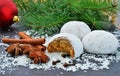 Gingerbread cookies with sugar icing and coconut flakes