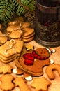 Gingerbread cookies, tea, Christmas decoration Royalty Free Stock Photo