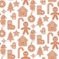 Gingerbread cookies vector seamless pattern.