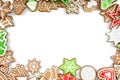 Gingerbread cookies on white background. Snowflake Royalty Free Stock Photo