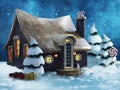 Gingerbread cottage in winter