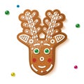 Gingerbread Deer Isolated on White. Christmas Cookie