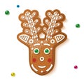 Gingerbread Deer Isolated on White. Christmas Cookie Royalty Free Stock Photo