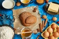 Gingerbread dough placed among various ingredients. Christmas baking concept