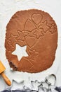 Gingerbread dough with various shape cookie cutout Royalty Free Stock Photo