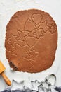 Gingerbread dough with various shape cookie cutout Royalty Free Stock Photo