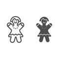 Gingerbread girl line and glyph icon. Christmas cookie vector illustration isolated on white. Biscuit outline style Royalty Free Stock Photo